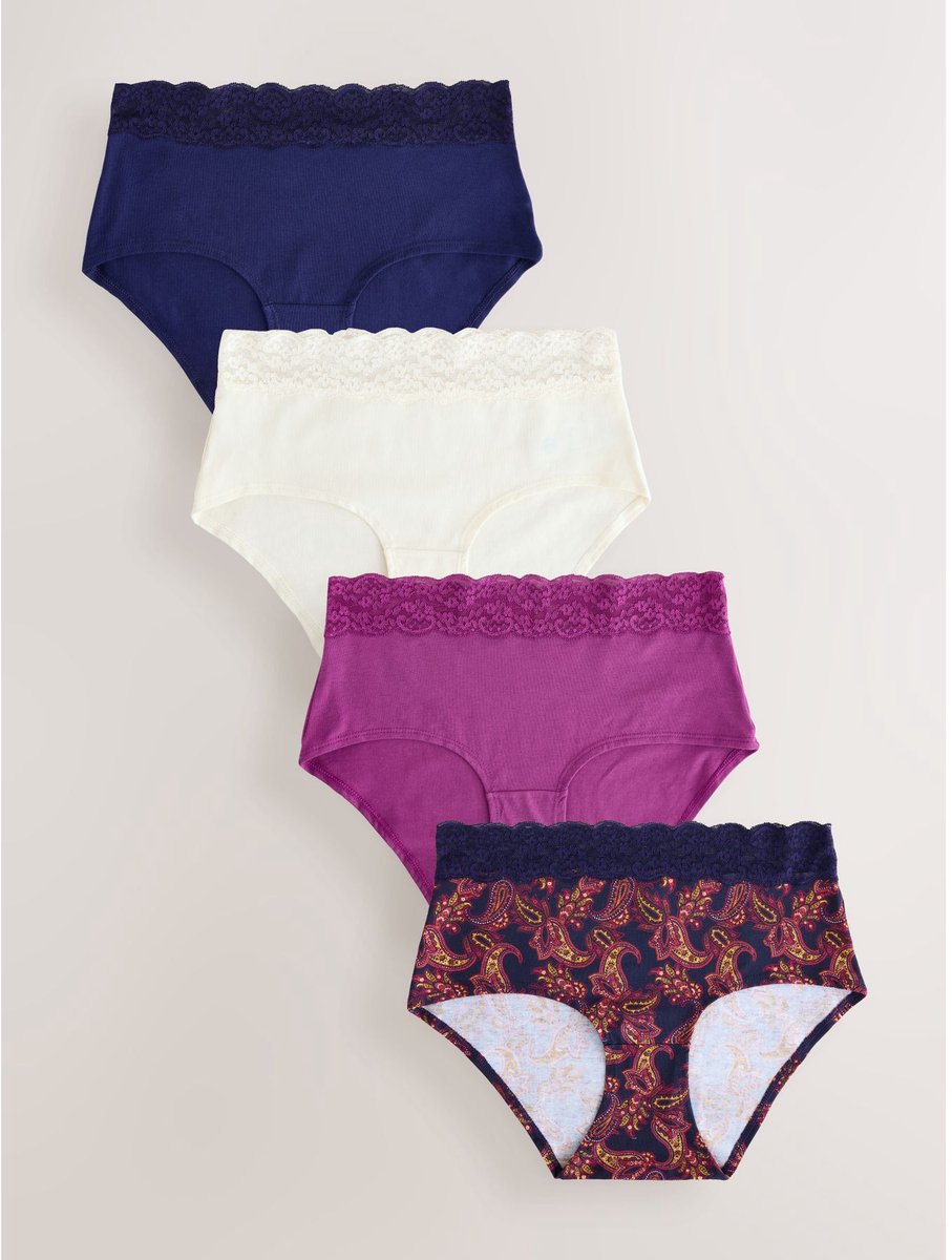 Next - Dames - Set van 4 midislips van kant en katoen - Blauw