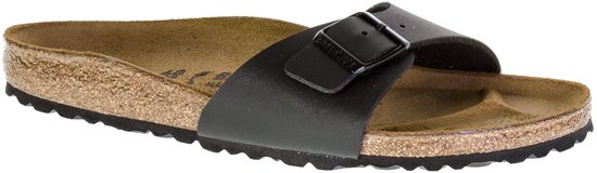 Zwarte Birkenstock Madrid slipper met verstelbare gesp.