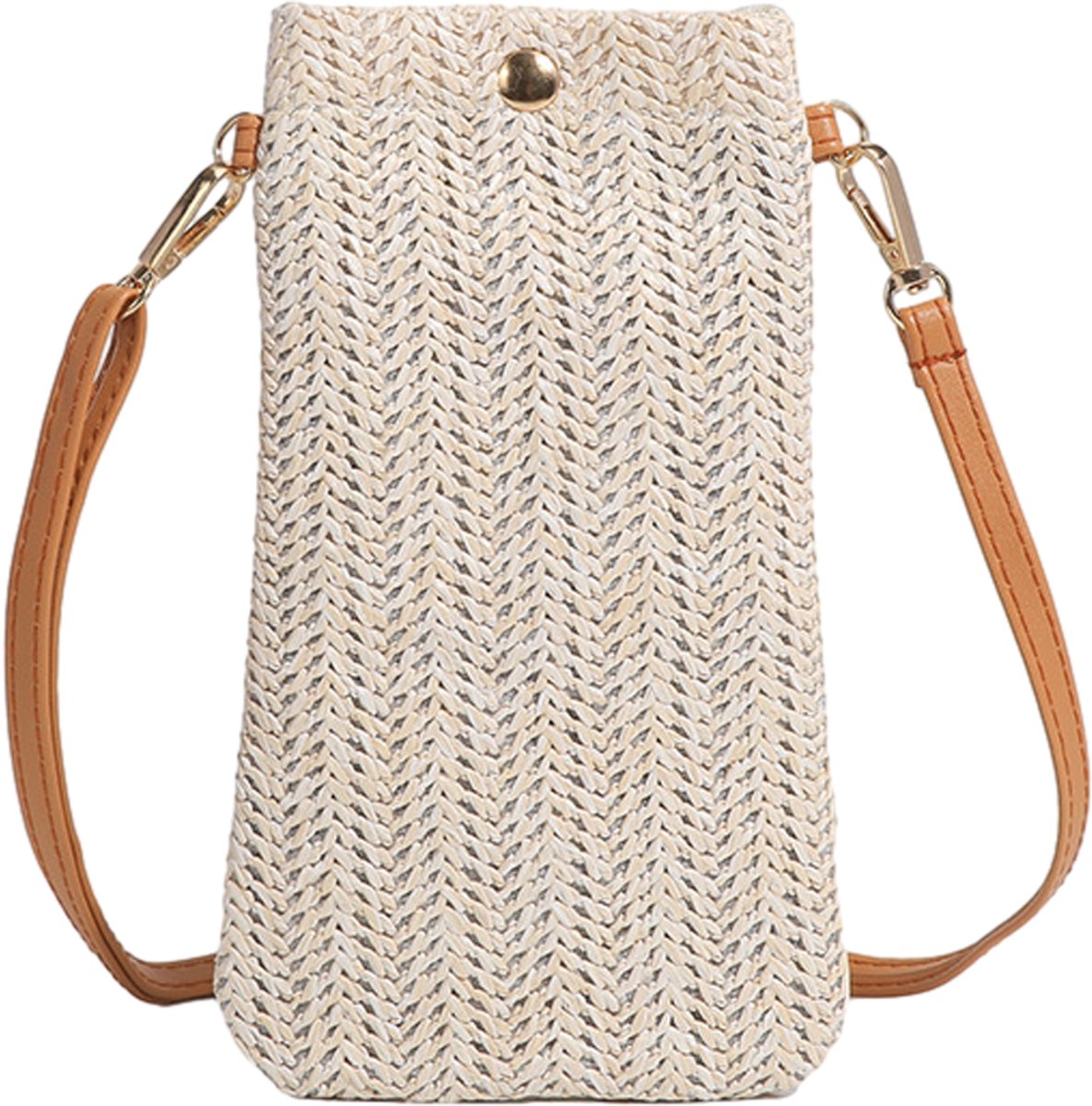 TuseRxln Straw Crossbody Bag - Mobile Phone Bag - Lightweight Beach Tote - 1 Stuk - Natural