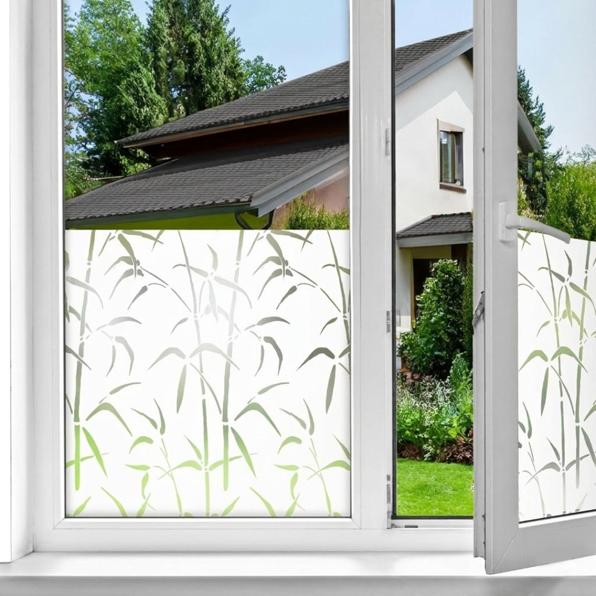 CLVP® Raamfolie Anti Inkijk - Zelfklevend - Badkamer -Wit met Bamboe