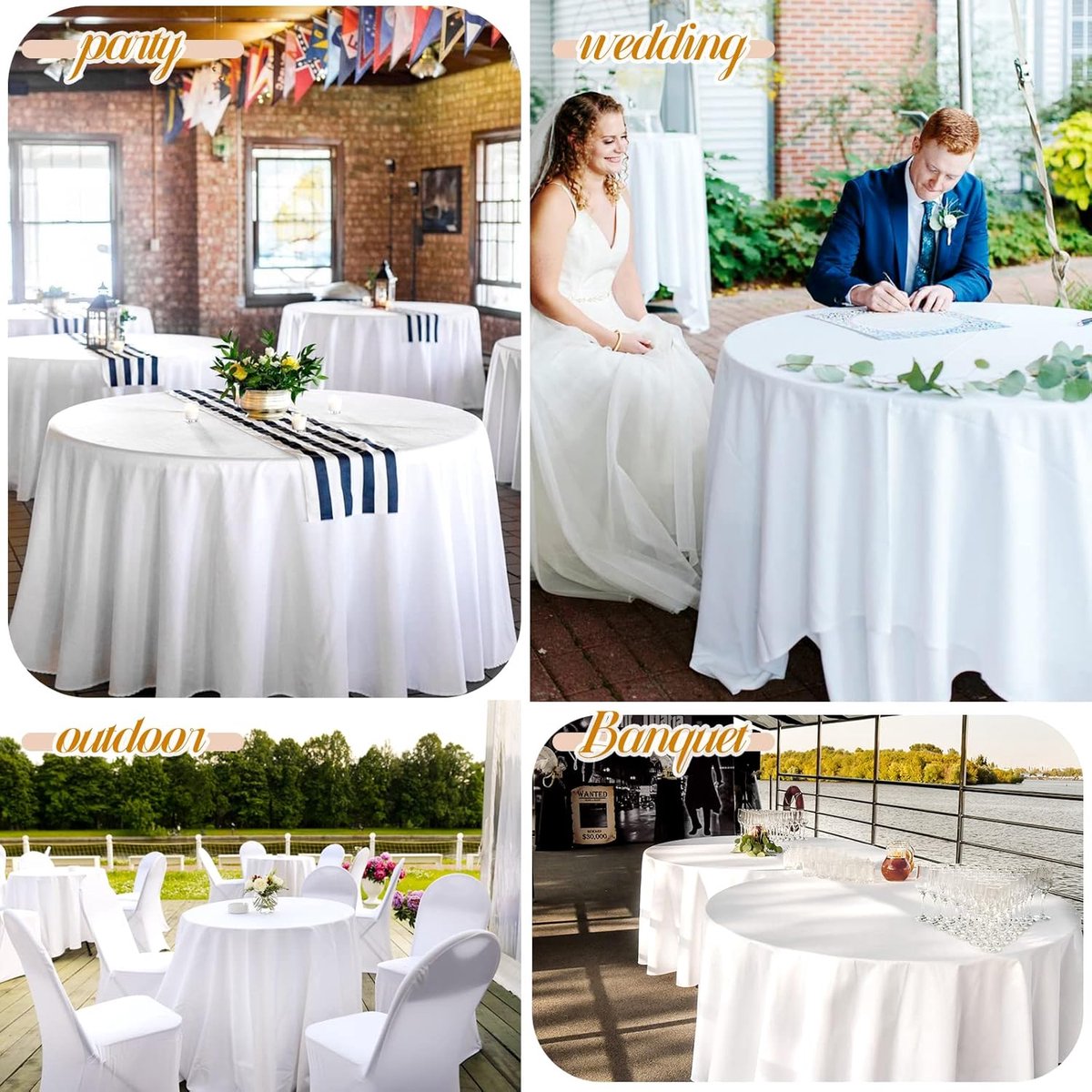 Set van 10 Witte Ronde Tafelkleden 228 cm Polyester - Vlekbestendig en Kreukvrij