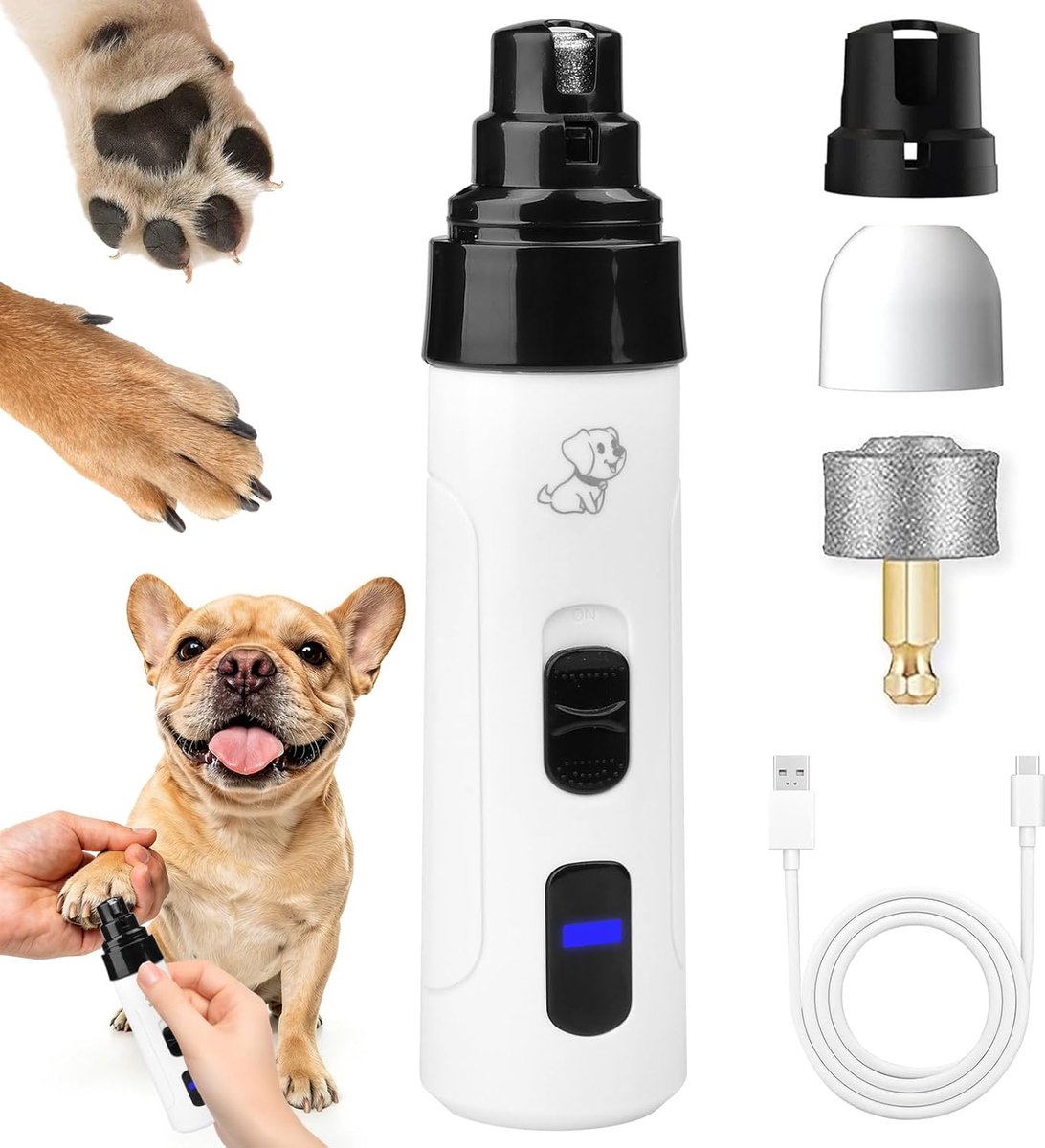 Huisdier Nagelvijl - Honden Verzorging - Poot Verzorging - Zacht & Weinig Trillingen - USB Oplaadbaar - Wit