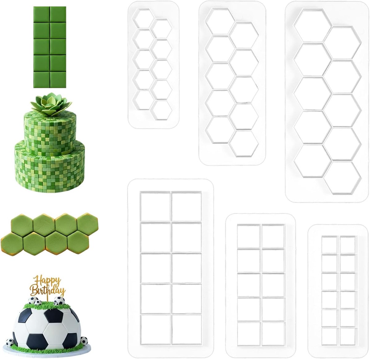 Koekjesvormen Set - Bakvormen Geometrisch - Taart Decoreren - Meerdere Maten - 6 Delig - Wit