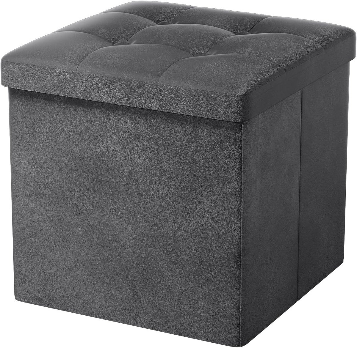 Opberg Poef - Zetel Kruk - Ruimte Besparen - Inklapbaar Ontwerp - 38x38x38cm - Donkergrijs