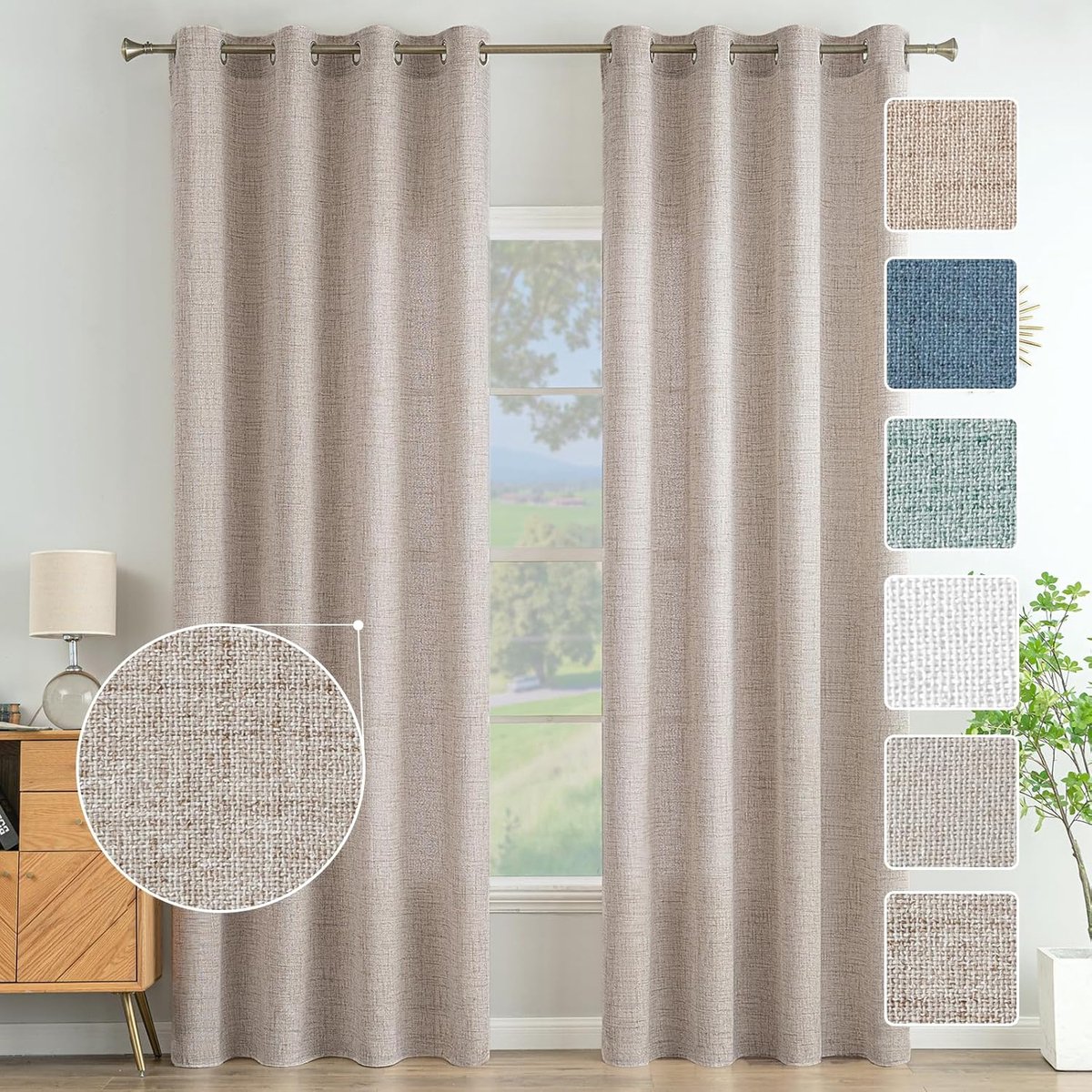 Voile Gordijnen Linnenlook 2 Stuks 140x245 cm Kaki - Semi-Transparant en Modern Woonkamer Gordijn