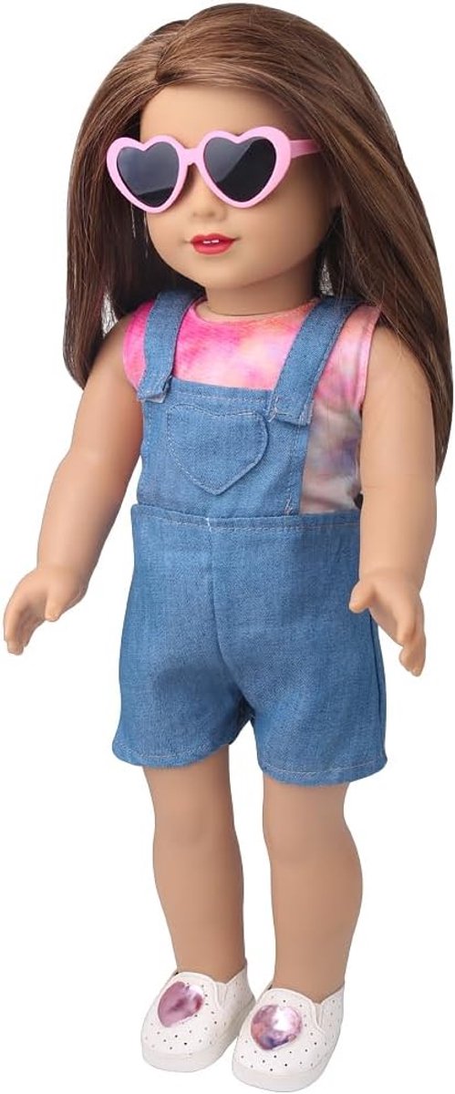 Poppenkleding Set - Zomerkleding Jurkjes - Poppen Aankleden - Stijlvolle Overalls - 18 Inch Poppen - Denim Blauw van Merkloos — afbeelding 5