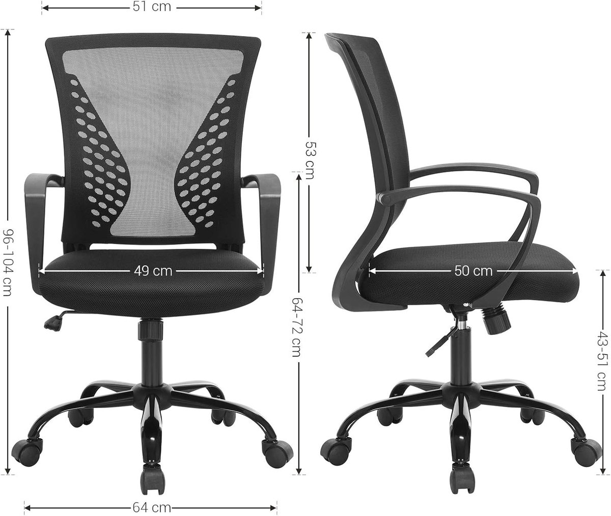 Ergonomische Bureaustoel Casa Velluto MeshComfort Zwart – Kantelbare Thuiswerkstoel, Ademend, In Hoogte Verstelbaar, Tot 120 kg, Perfect voor Kantoor, Studiekamer en Gaming