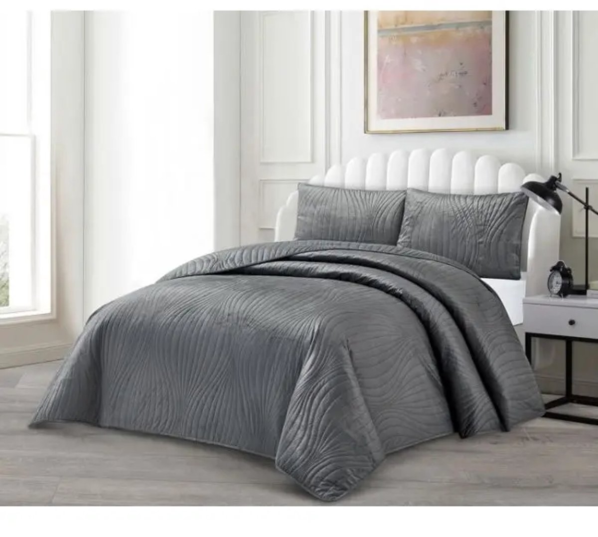Lavella Iris Bedsprei Set 240x250 cm Donkergrijs 3-delig