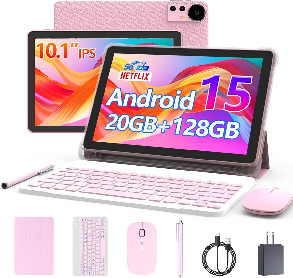 Android Tablet - 10 Inch Tablet - Productief Werken - Uitbreidbaar Geheugen - 24.6 x 16.5 cm - roze