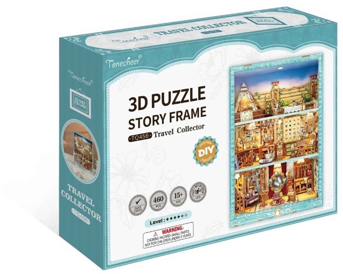 Tonecheer TQ456 Travel Collector Bouwpakket | Miniatuur huisjes pakket modelbouw voor volwassenen | Houten 3D Puzzel | Woonkamer decoratie schilderij | Bewegingssensor led lights verlichting | DIY poppenhuis display collectie — afbeelding 10