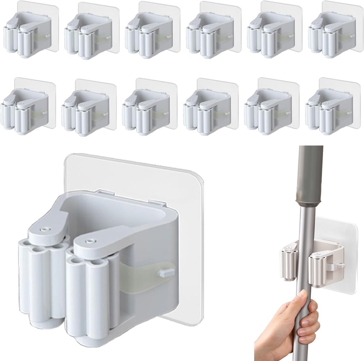 12x Zelfklevende Bezemhouder - Wandmontage Mop & Borstelhouder zonder Boren