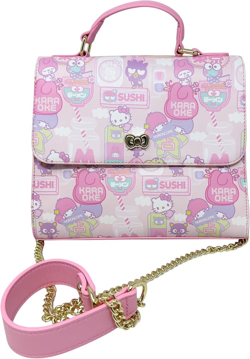 Kawaii Crossbody Tas met All-Over Print - Roze Schoudertas - Sanrio Stijl