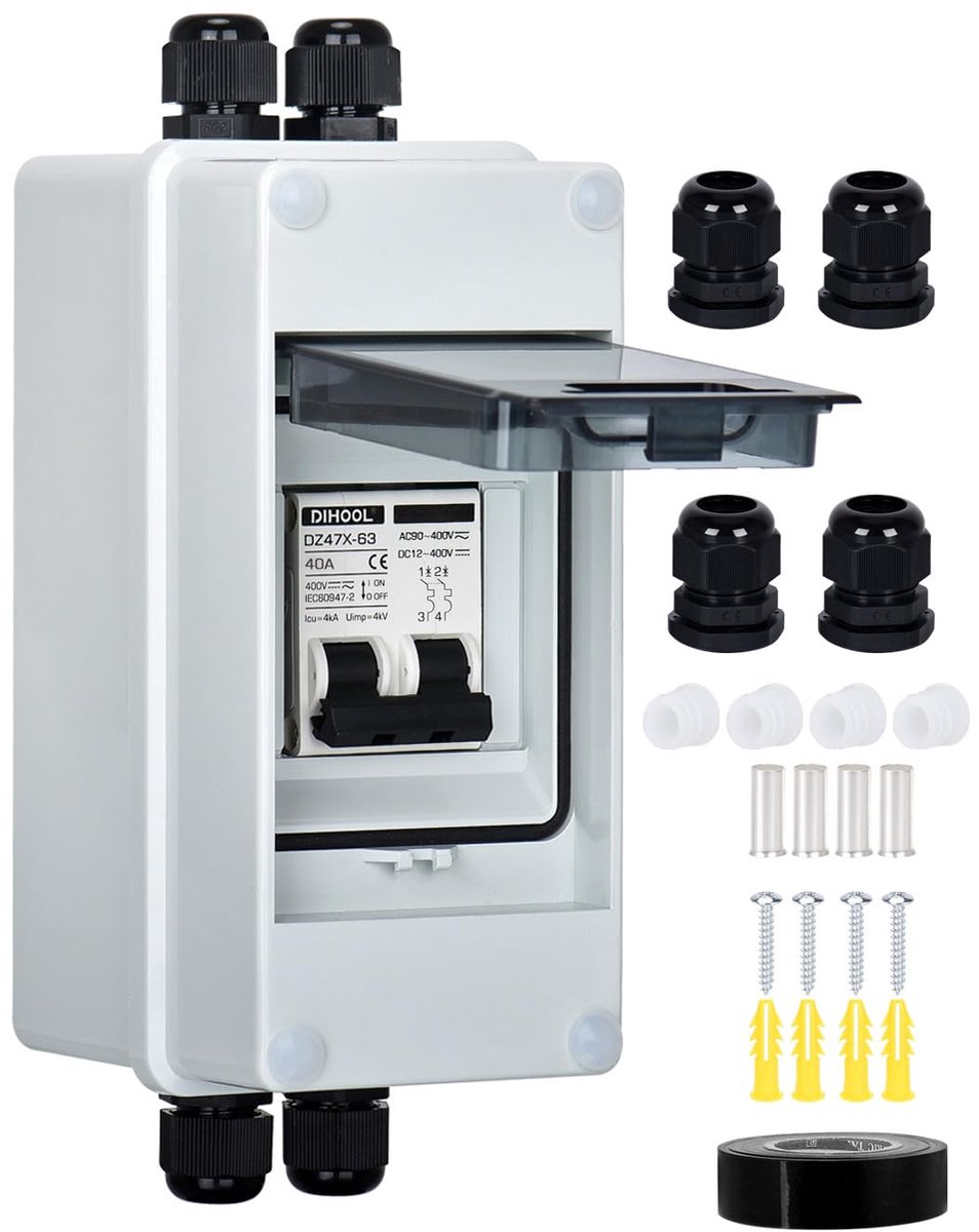 Zekeringsautomaat DC - Zonne-scheidingsschakelaar - Zonne-installatie - IP65 Waterdicht - 2-polig 40A
