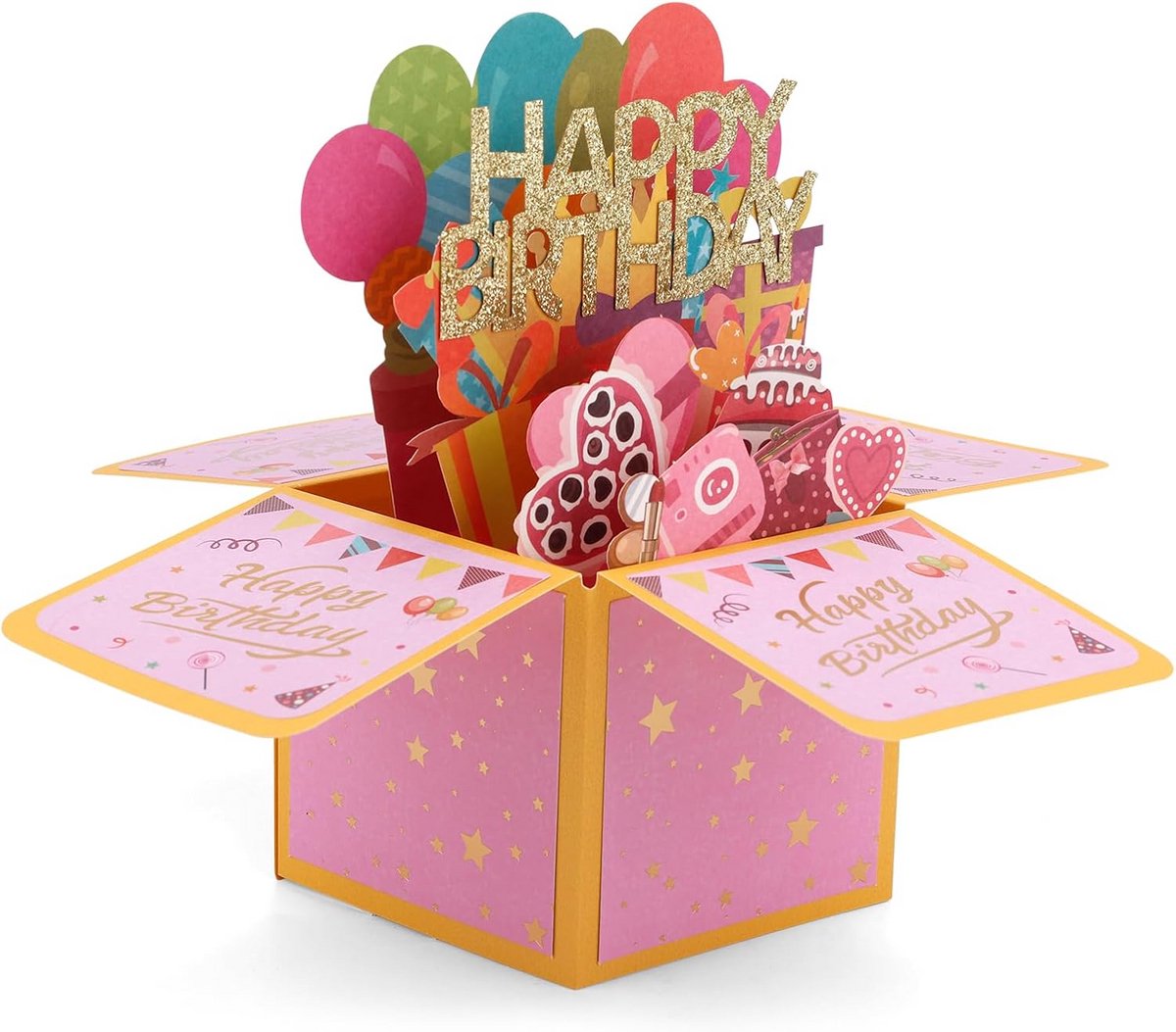 Drie Dimensionale Verjaardags Pop-Up Kaart met Ballontaart en Envelop