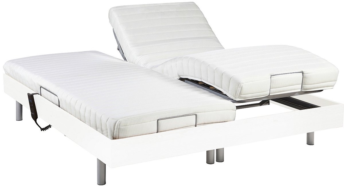 Vente-unique Bed met elektrische lattenbodem hout wit 2 x 80