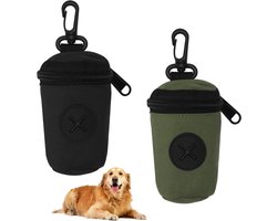 Poepzakdispenser voor honden, compact en outdoor gebruik, met ritssluiting en karabijnhaak, 2 stuks, ideaal voor wandelingen, reizen, kamperen met huisdieren.