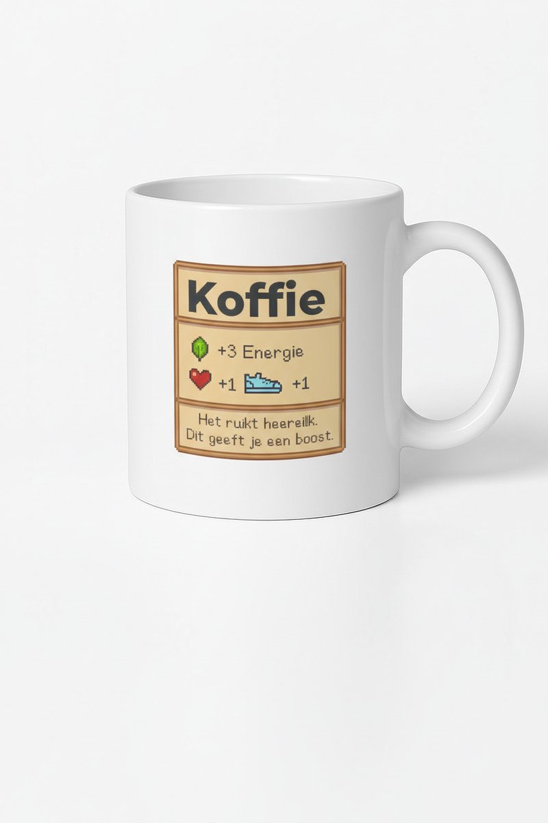 Koffie Pixel Art Mok - +3 Energie Boost