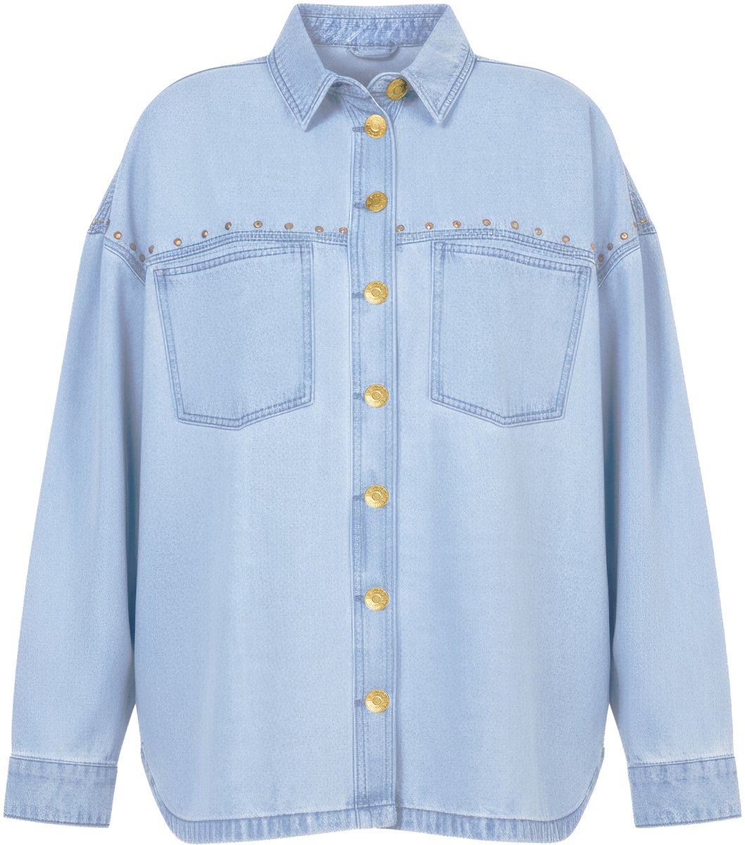 Studio Untold - Dames - Denim overhemd oversized vintage look sierstuds - Licht blauw denim - Maat 54+
