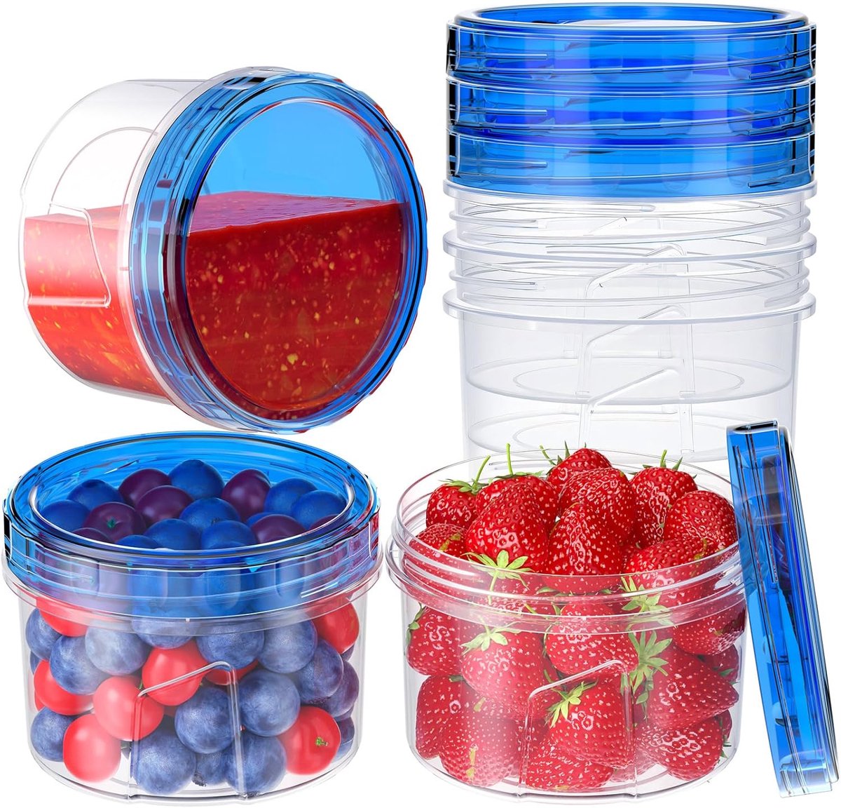 6 Pack - 16 OZ Vriezer Opbergcontainers - Kleine Plastic Containers Met Draaiknop Deksel - Ronde Voedselopslag Containers - Herbruikbare Soepcontainer - Magnetron - Vaatwasser Bestendig
