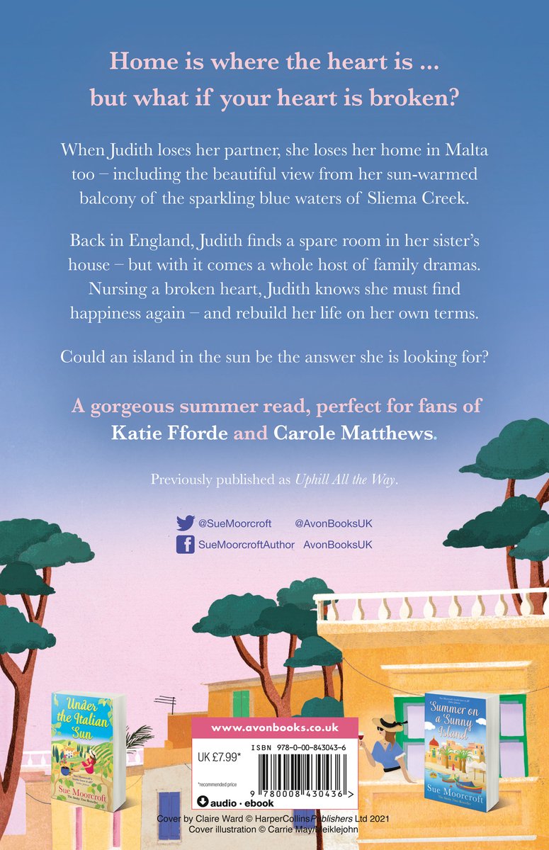 Achterkant van het boek 'Under the Italian Sun' met illustratie van een balkon en uitzicht op de zee. Tekst: 'Home is where the heart is... but what if your heart is broken?'