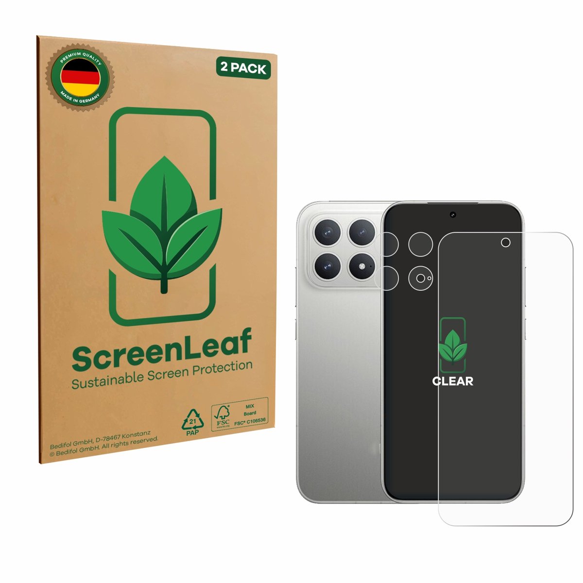 ScreenLeaf - Screenprotector voor Xiaomi Poco F8 Pro 5G (Voor+Camera) - Duurzame schermbescherming Folie Beschermfolie transparant 2 Stuks