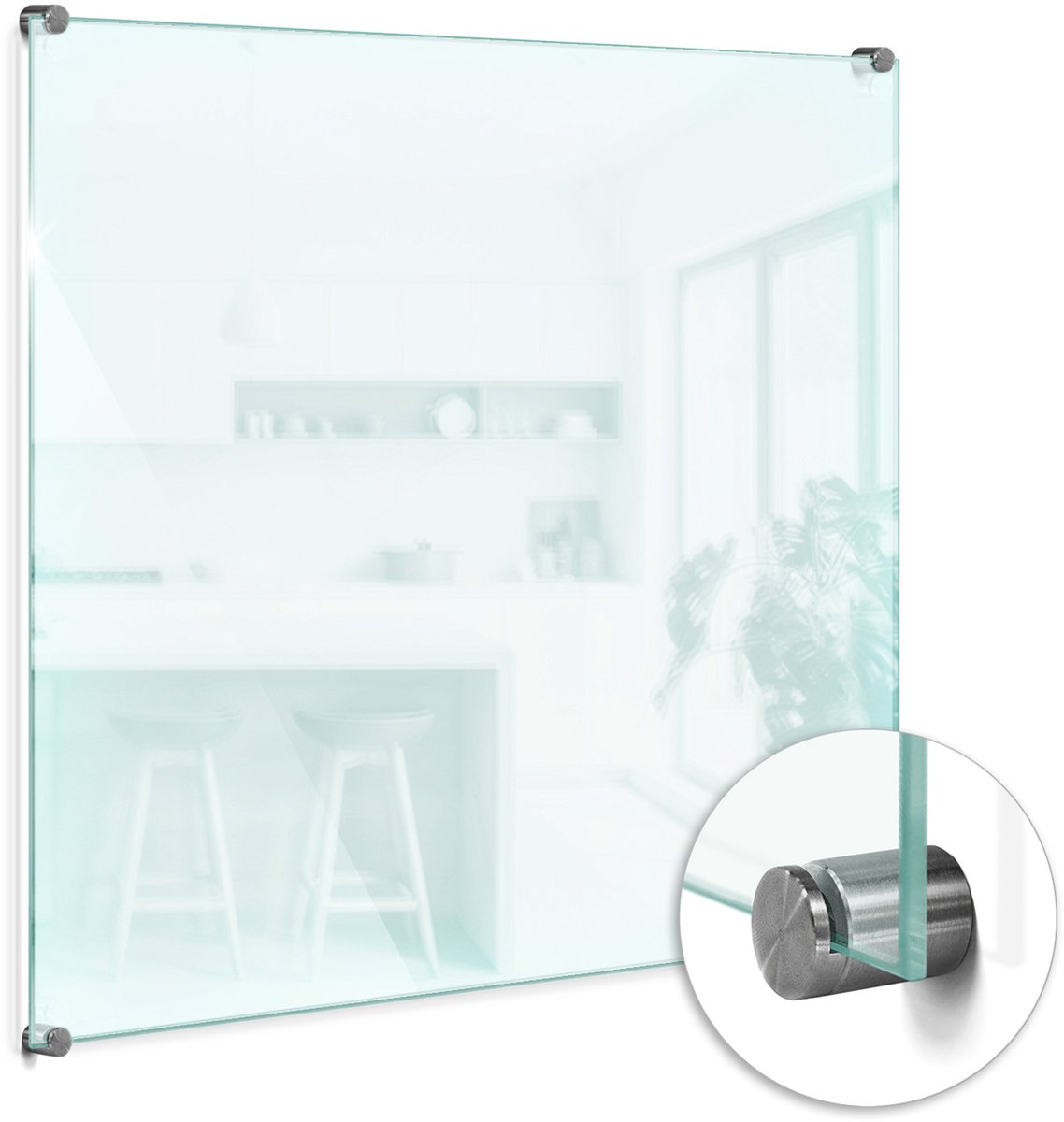 Wallfluent Transparante Keuken Achterwand - Doorzichtige Spatplaat Keuken - 60x60 cm - Keuken Achterwand Glas Transparant - Keukenwand Glas Helder Op Maat - Glazen Spatplaat Transparant - Helder Glas Achterwand Keuken