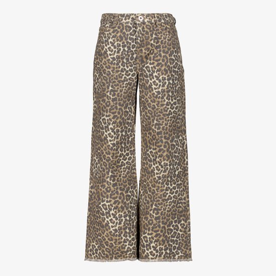 TwoDay meisjes wide leg jeans met luipaardprint bruin - Maat 170