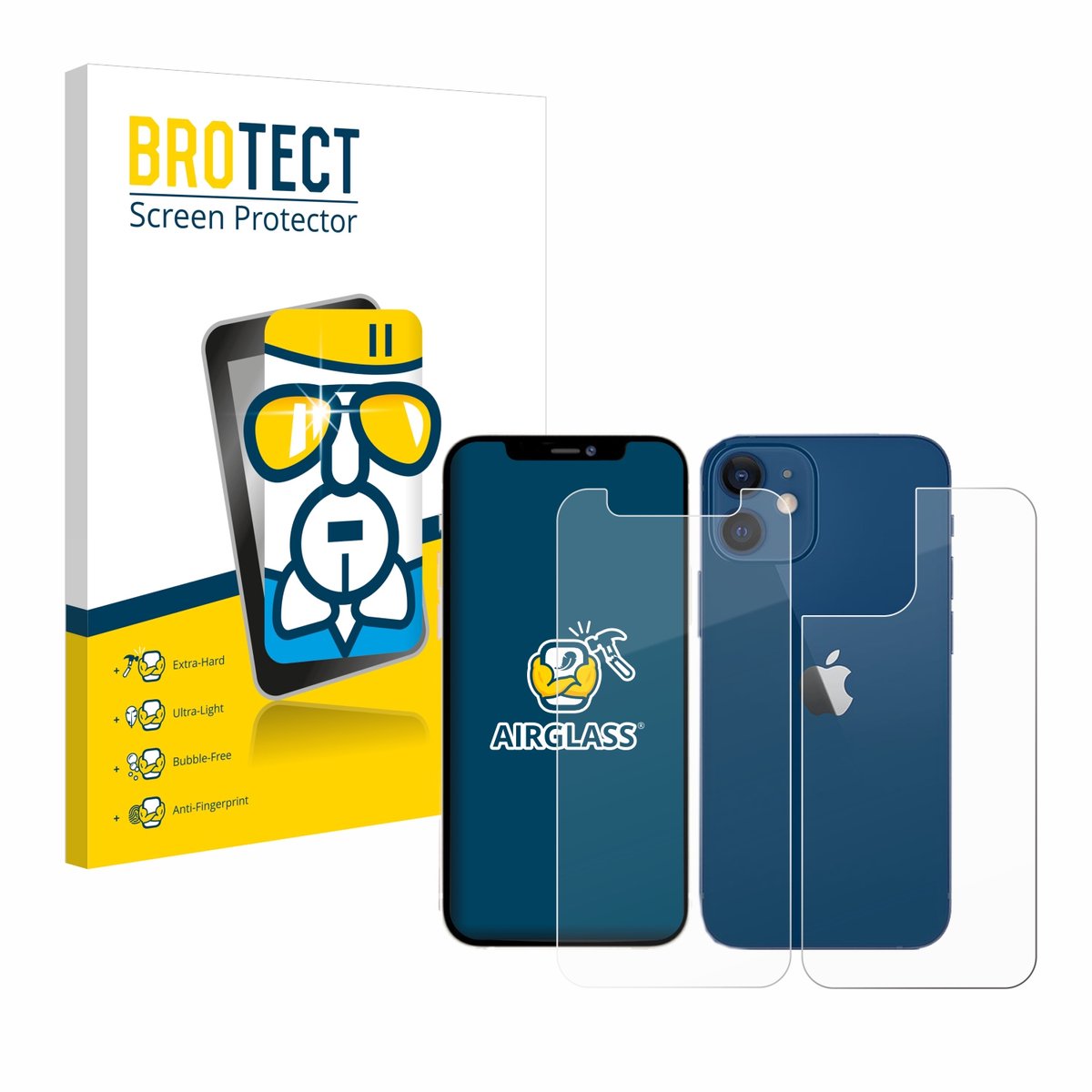 Screenprotector voor Apple iPhone 12 mini (Voor+Achter) Beschermglas transparant