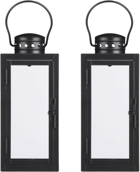 Windlicht op zuil set van 3 zwart