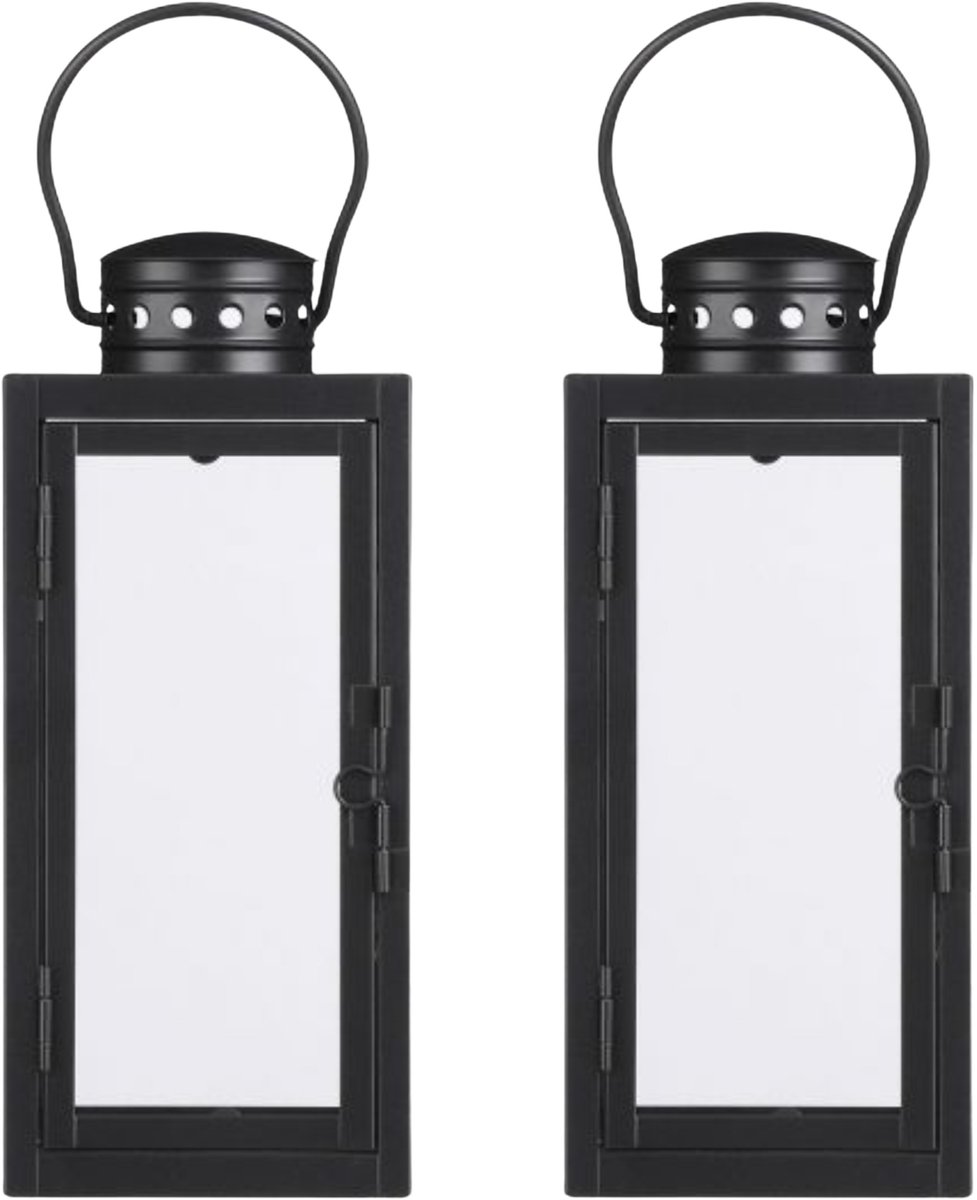 Mica Decorations Lantaarn / windlicht Arzilla - 2x - zwart - metaal - verlichting - 10 x 23 cm - voor binnen en buiten