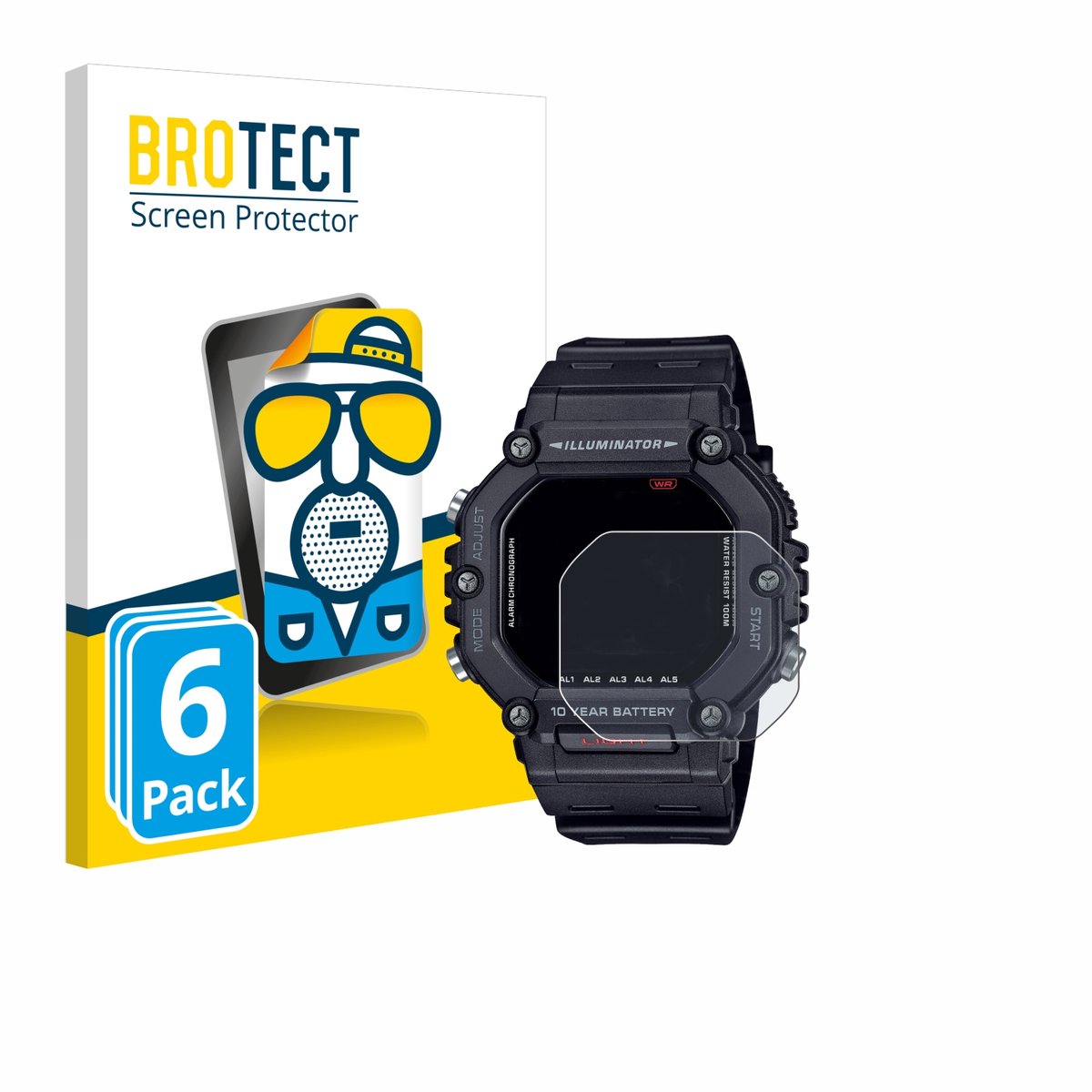 BROTECT - Screenprotector voor Casio AE-1600H - Folie Beschermfolie matte 6 Stuks