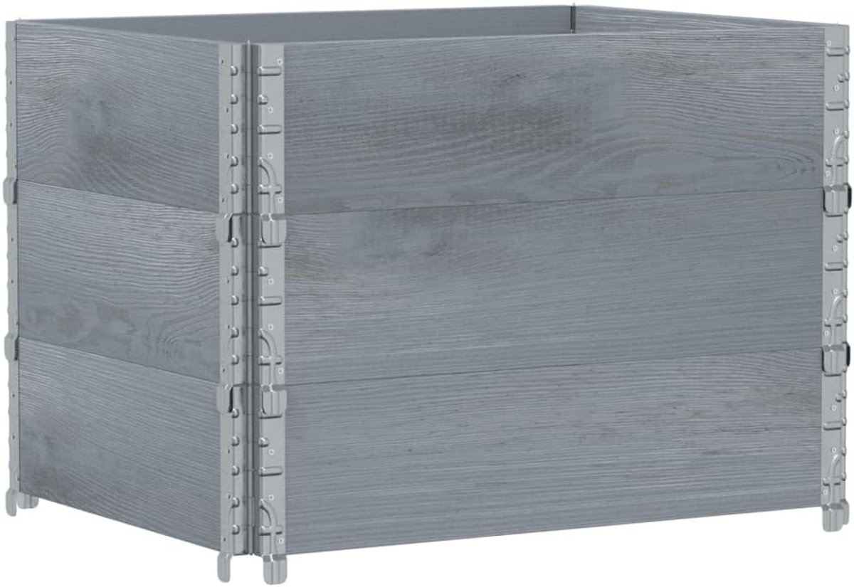 3-delige Palletranden Set 80x60 cm Massief Grenenhout Grijs voor Stapelpallets