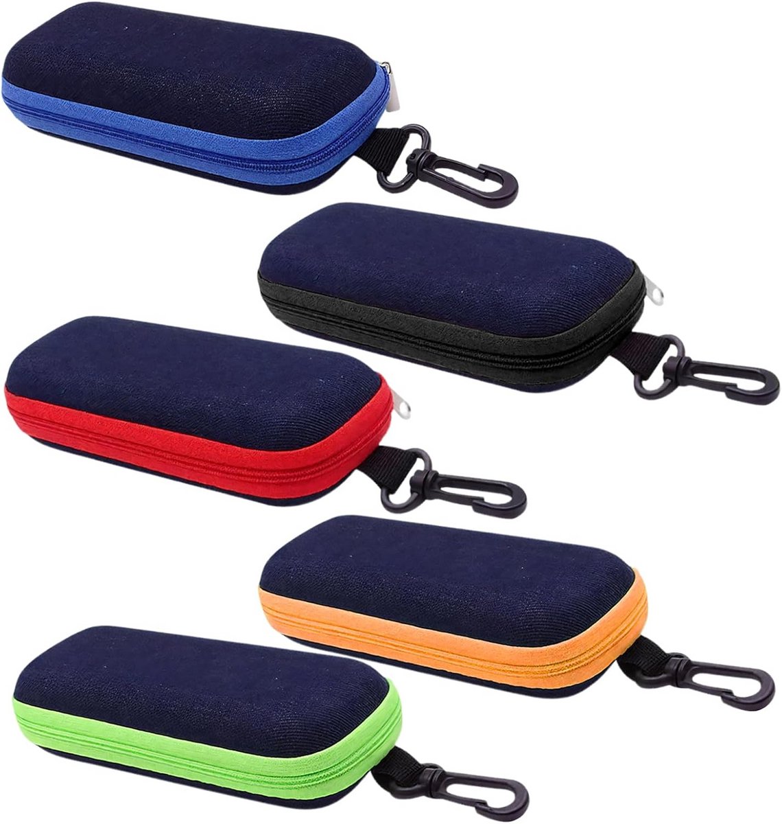 Set van 5 Harde Brillenkoffers in Verschillende Kleuren met Ritssluiting