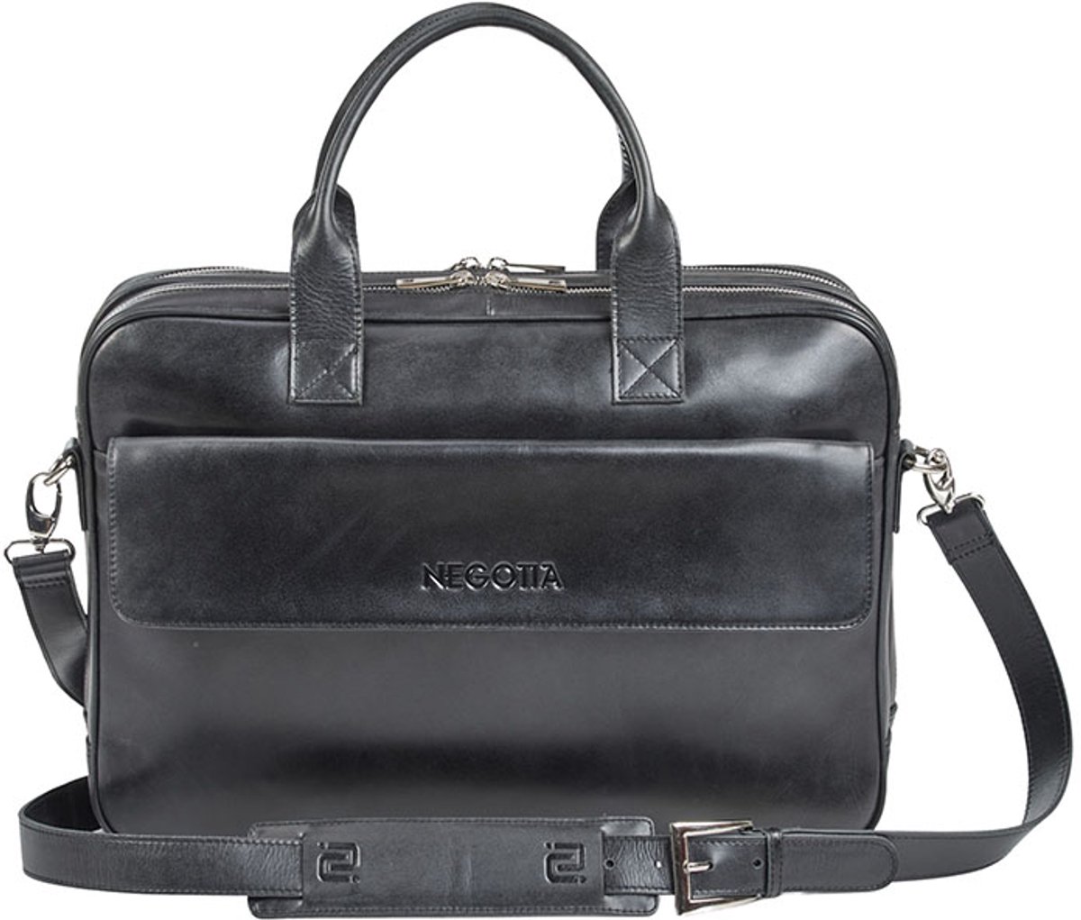 NEGOTIA Alpha - Laptoptas 15 6 inch - Laptoptas Leer - Aktetas - Werktas - Messenger Bag - Schoudertas Heren/Dames - Luxe Top-Grain Leer - Zwart