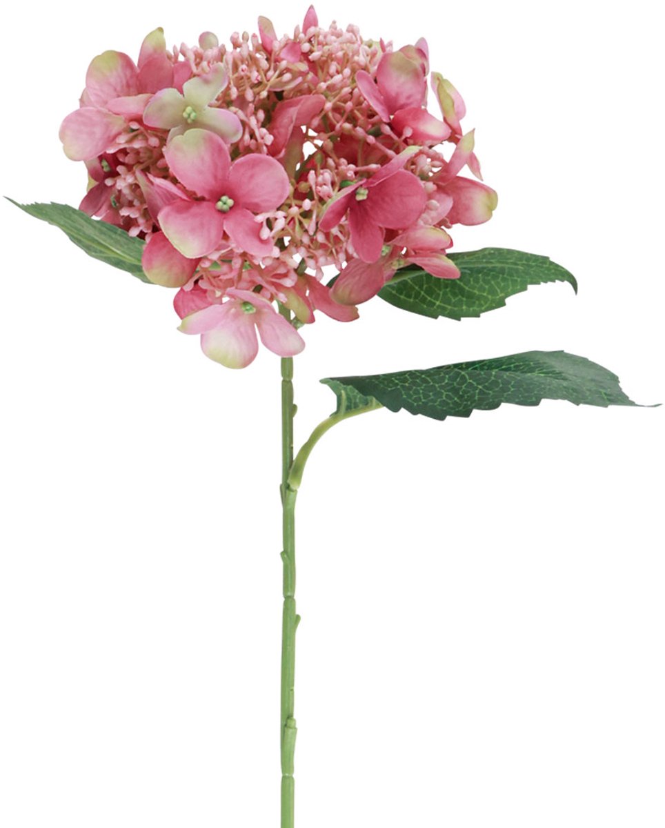 Viana Hortensia kunstmatige roze en groene tuinbloem met knoppen 52cm Veelkleurig