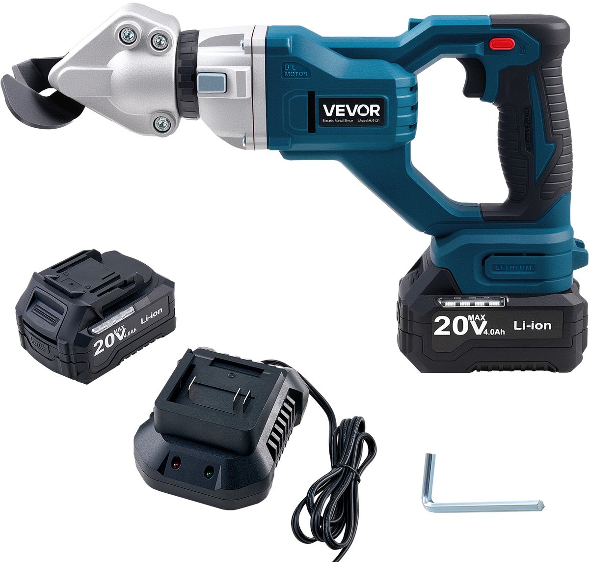 VEVOR Snoerloze metaalschaar, Plaatschaar met 360° Draaibare Kop, Dubbele Messen, 220 Vac 20 Vdc, Knipt 1,22 mm Gegalvaniseerd Staal, 1 mm Roestvrij Staal, Aluminium, Kunststof, Karton, 25000 Tpm