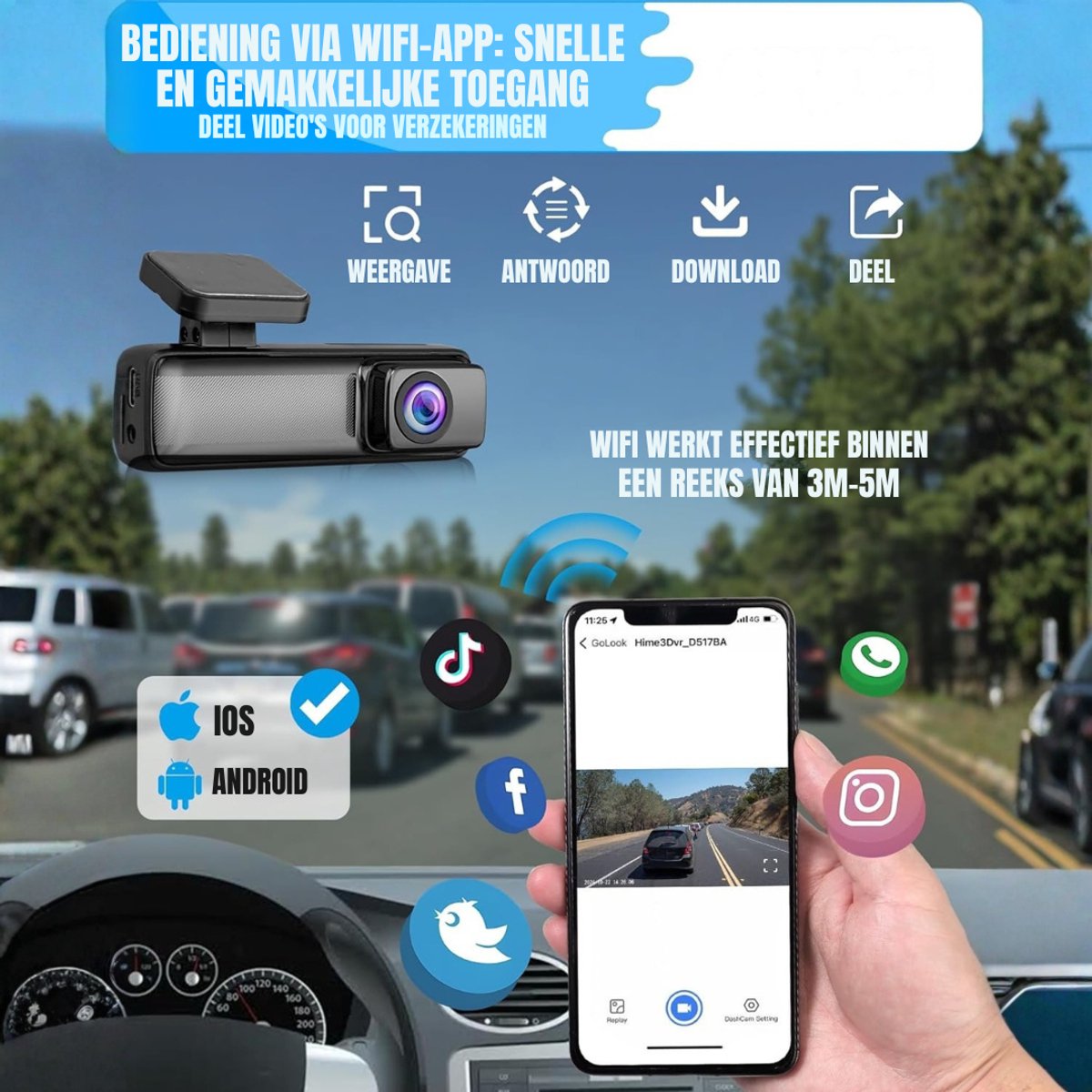 Zyrex® Dashcam voor Auto Voor en Achter - Dashcam - Zwart - 14cm x 6cm x 13cm – foto 5
