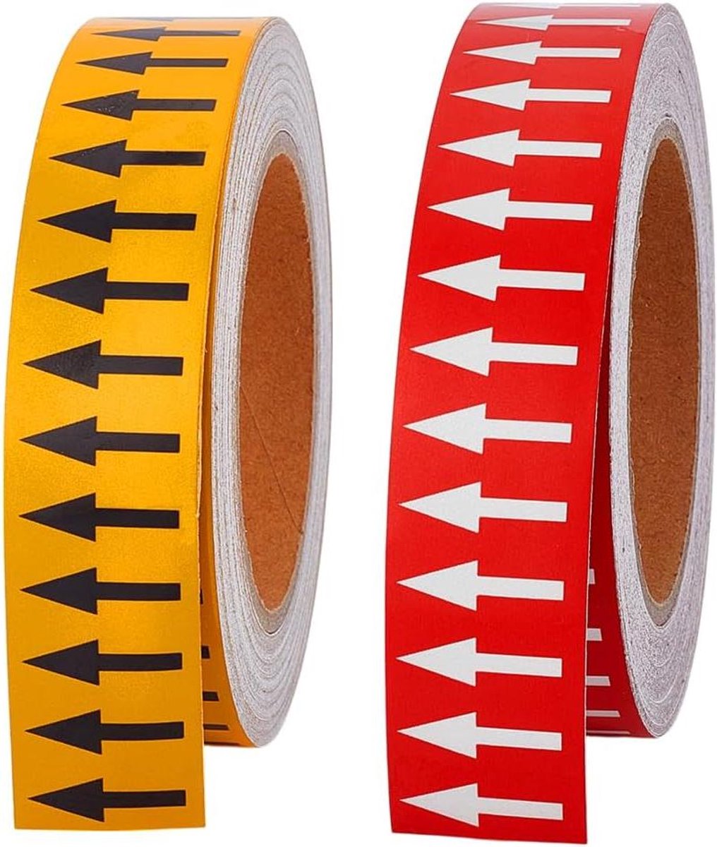Allecto- Stuks doorstroompijl - plakband - identificatiemarkeringsstickers - zelfklevende pijletiketten- buismarkeringen- 20 m x 30 mm - Geschikt voor identificatie van de buisstroomrichting.