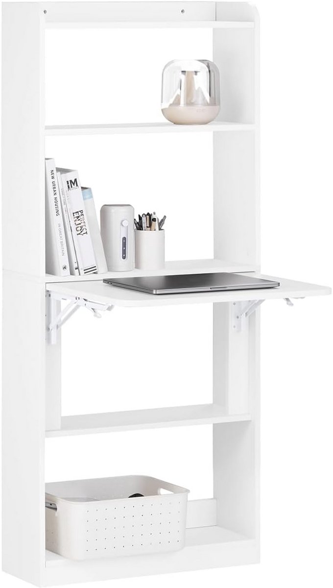 Klapt Tafel Inklapbaar Bureau met Plank Woonkantoor Wit