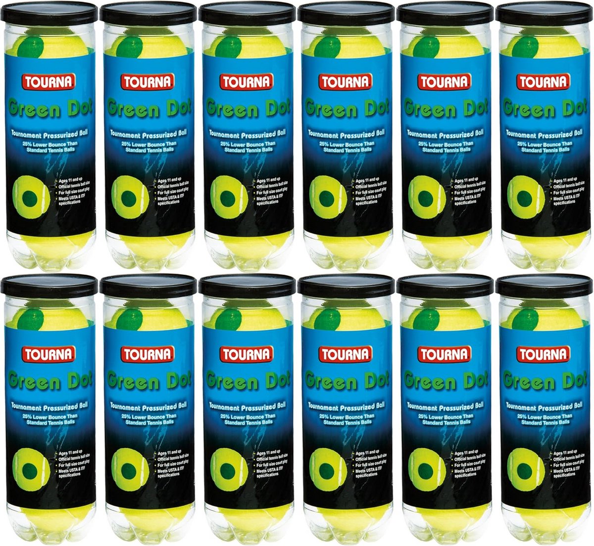 Tennisballen 12 Pack Onder Druk Groene Stippen USTA Goedgekeurd