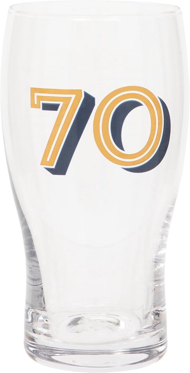 Groot Bierglas 570 ml - Cadeau voor 70e Verjaardag - Goud en Blauw - In Geschenkverpakking