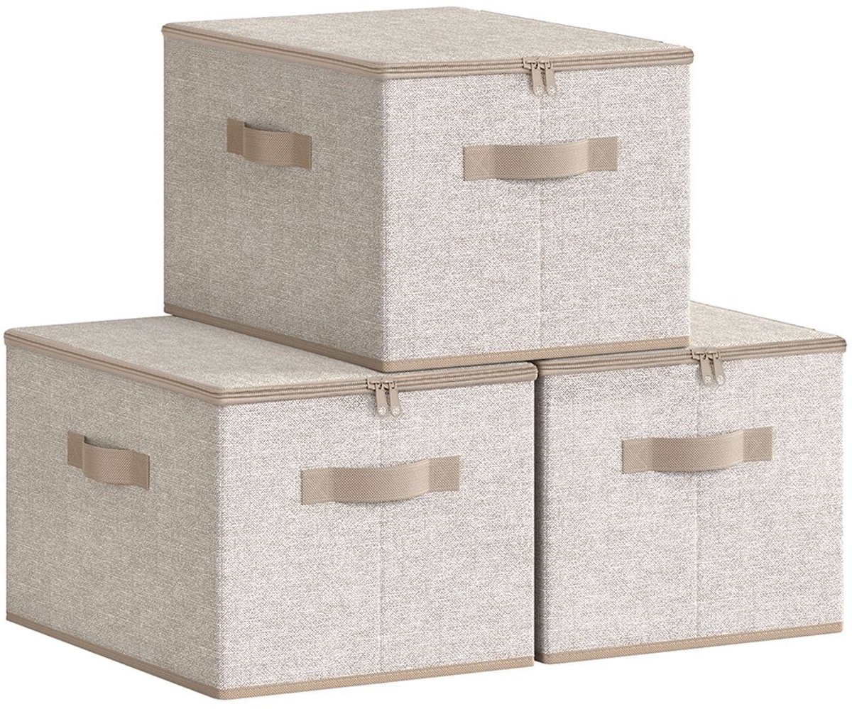 Set van 6 opvouwbare opbergdozen – Non-woven stof – Rustiek bruin – Met deksels en handvatten