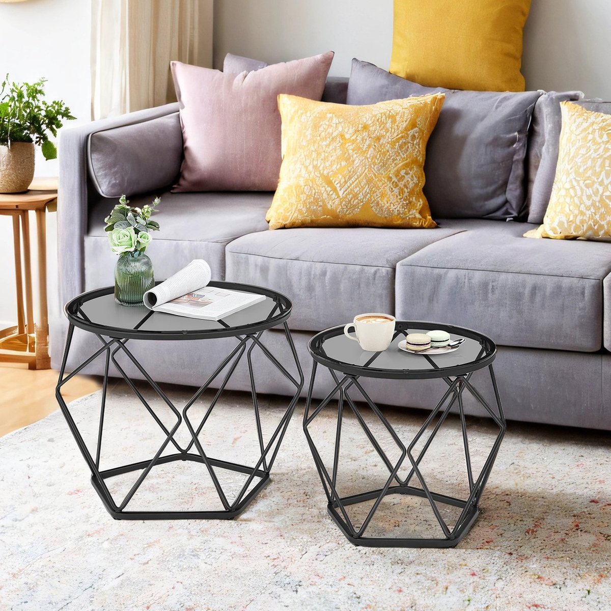 Ronde salontafelset – Staal – Modern – Afneembaar tafelblad