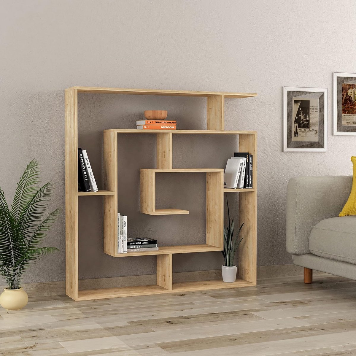 6-Laags Boekenkast Wit Antraciet Bordeaux - Hoge Displaykast Woonkamer/Kantoor 129x125x22