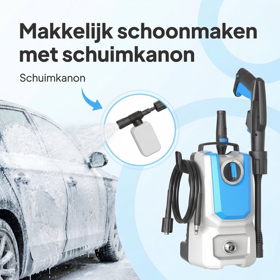 Lugia Jet+ Hogedrukreiniger 1300W – 90 Bar – Compact & Krachtig – Inclusief Spuitpistool en Zeepfles – Voor Auto, Terras en Tuin — afbeelding 2