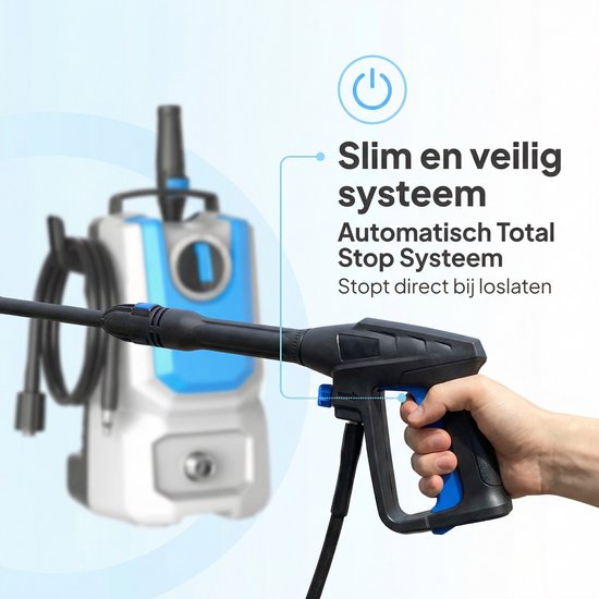 Lugia Jet+ Hogedrukreiniger 1300W – 90 Bar – Compact & Krachtig – Inclusief Spuitpistool en Zeepfles – Voor Auto, Terras en Tuin — afbeelding 3