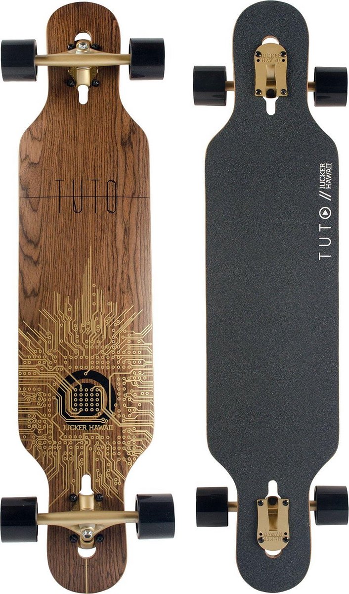 Longboard Twin Tip Drop Through Allround Board met Bamboe en Walnoot