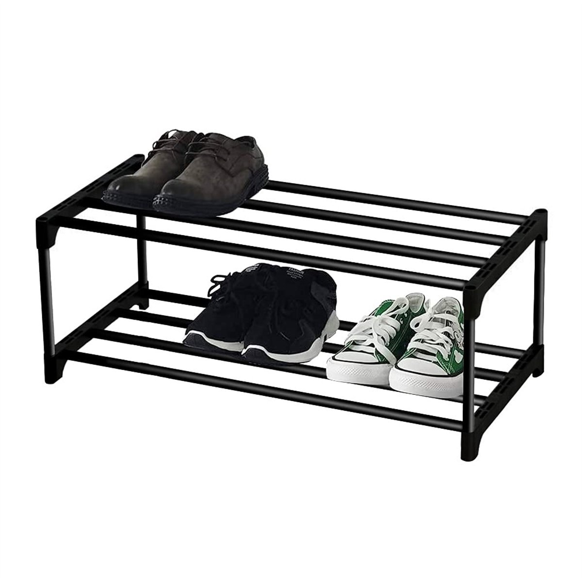 Ynkkvre -Schoenenrek - schoenenkast -2 Lagen - Voor 4 paar schoenen - 45 x 26 x 19 cm - Metaal - Zwart