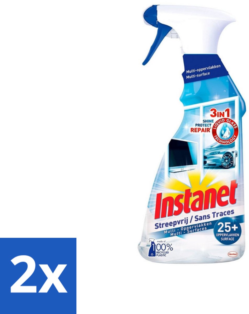 2 x Instanet - Schoonmaakspray - Streepvrij - 3 in 1 - Multi-Oppervlakken - 725 ml - Schoonmaakspray - Multi-oppervlakken - Streepvrij - Glasreiniger - Interieurreiniger