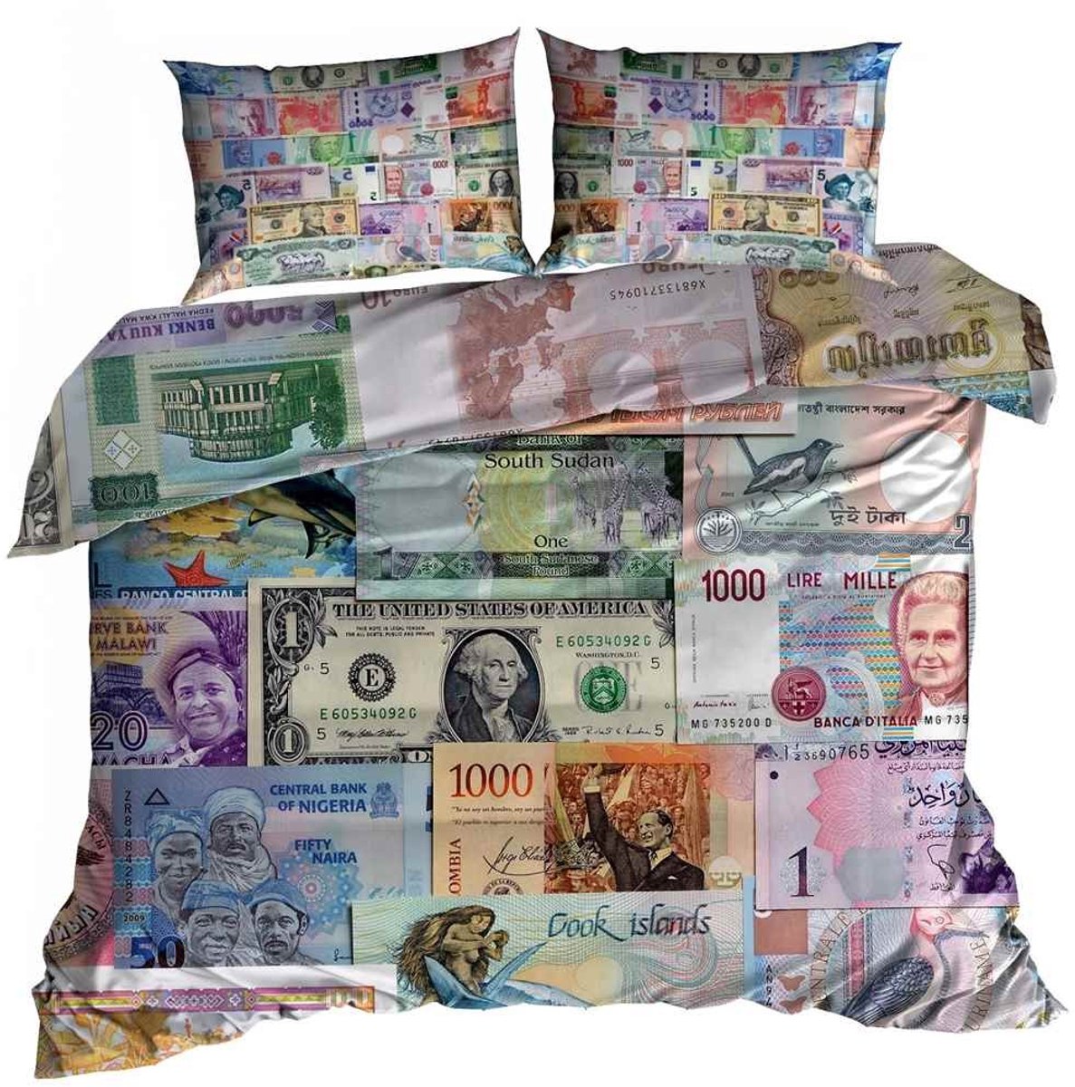 Comfort Premium - 3D Dekbedovertrek - 160x200 cm - Katoen Satijn - Bankbiljetten / Geld - Inclusief 2 Kussenslopen 70x80 cm